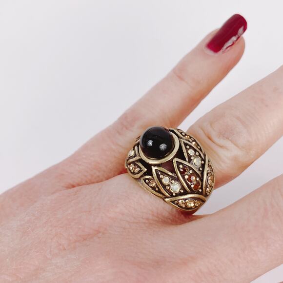 Signed Heidi Daus Onyx Black Cocktail Ring Swarovski Crystal Rhinestone Sz 6.75 - Picture 6 of 11